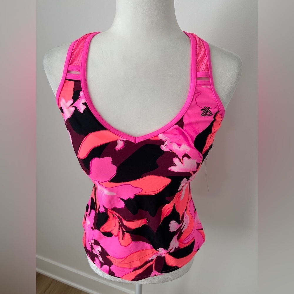 Zeroxposur Sz S Swimsuit Tankini Top Pink Floral *Y4
